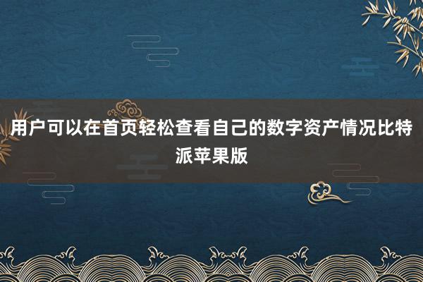 用户可以在首页轻松查看自己的数字资产情况比特派苹果版