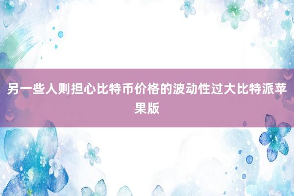 另一些人则担心比特币价格的波动性过大比特派苹果版